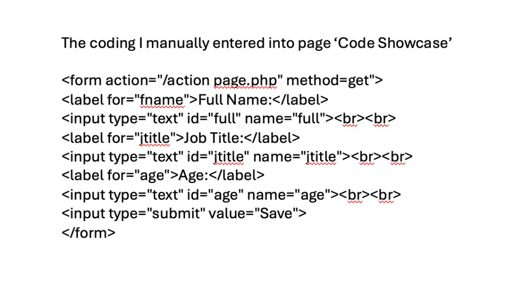 Showing the HTML code data input done